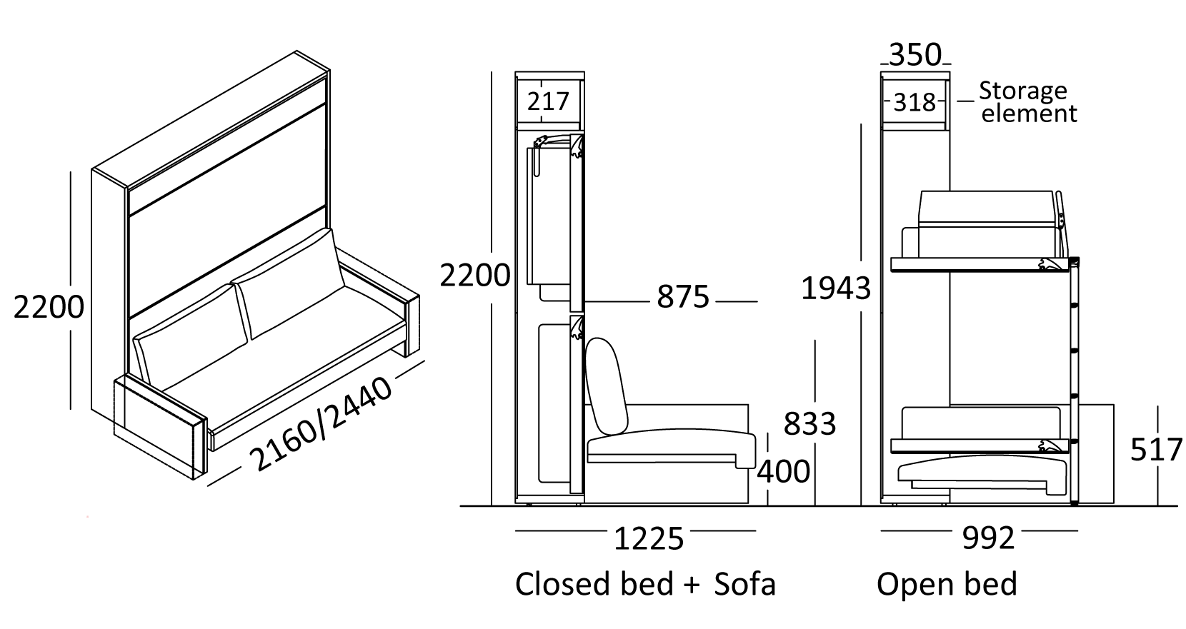Opklapbaar stapelbed BedHabits 3